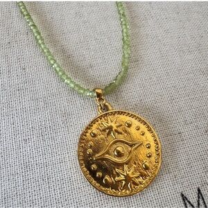 peridot gemstones evil eye Pendant Necklace